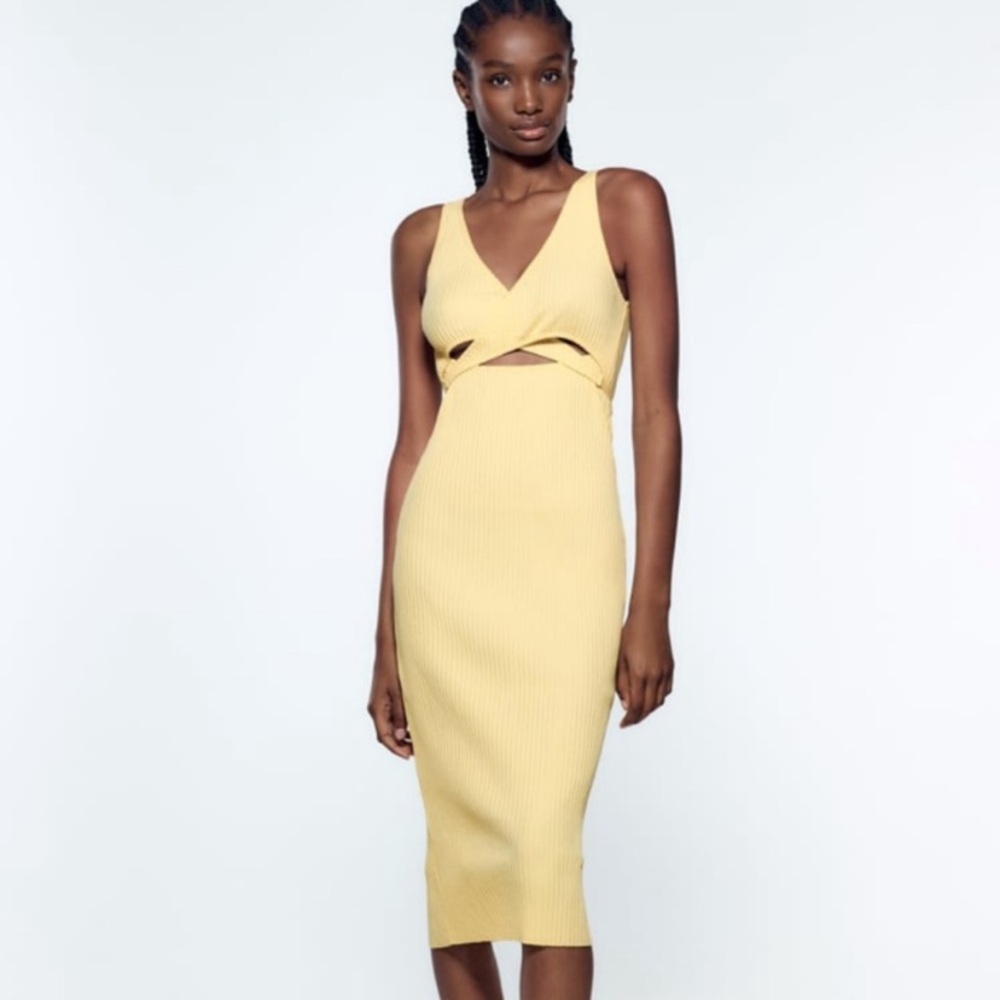 Zara Cut-Out Dress Light Yellow
